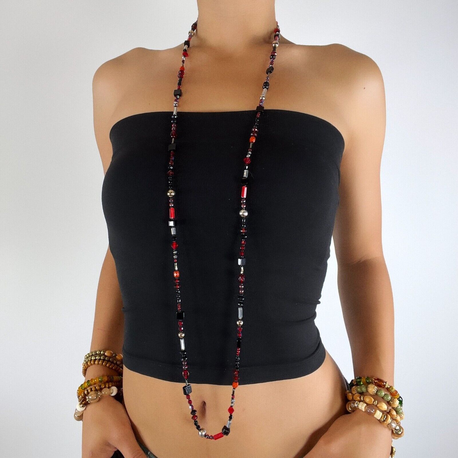 Vintage Y2K Black Beaded Layering Necklace - Grun… - image 2