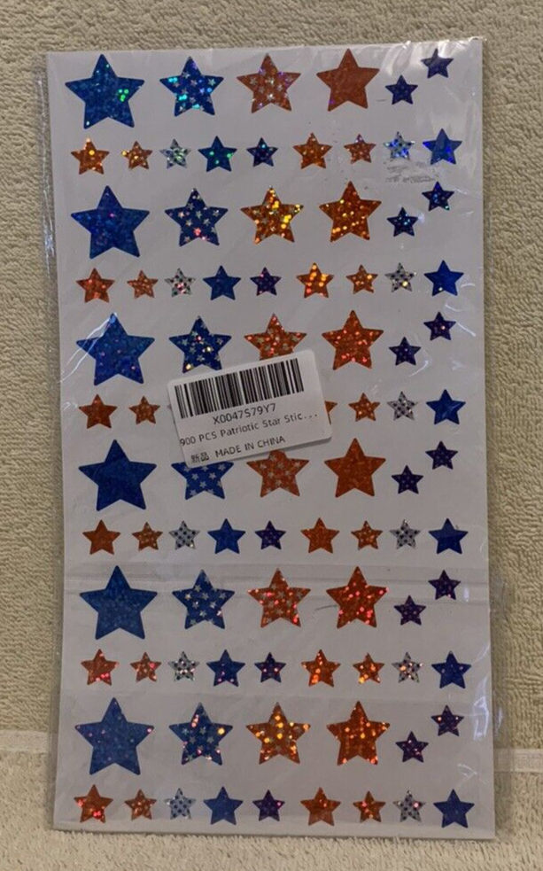 900 Pc Blue Red Silver Glitter Star Stickers Factory Sealed