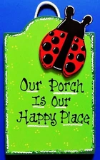 Porch Happy Place LADYBUG SIGN Deck Pool Backyard Patio Wall Art Decor Plaque