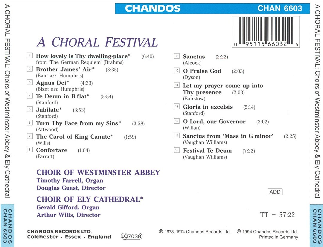 CHOIR OF WESTMINSTER ABBEY / ELY CATHEDRAL CHOIR CHORAL FESTIVAL NEW CD