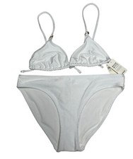 NWT Aerie Shine Rib Bikini Full Coverage Bottom With Triangle Top White MEDIUM