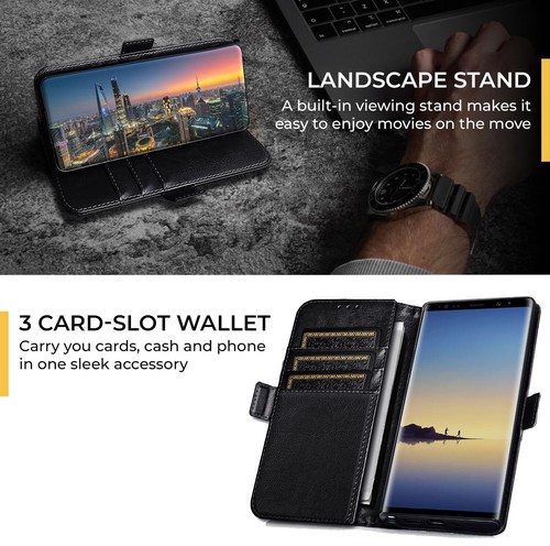 For Samsung Galaxy Note8 PU Leather Kickstand Case Card Pocket Wallet Flip Cover - Picture 7 of 29