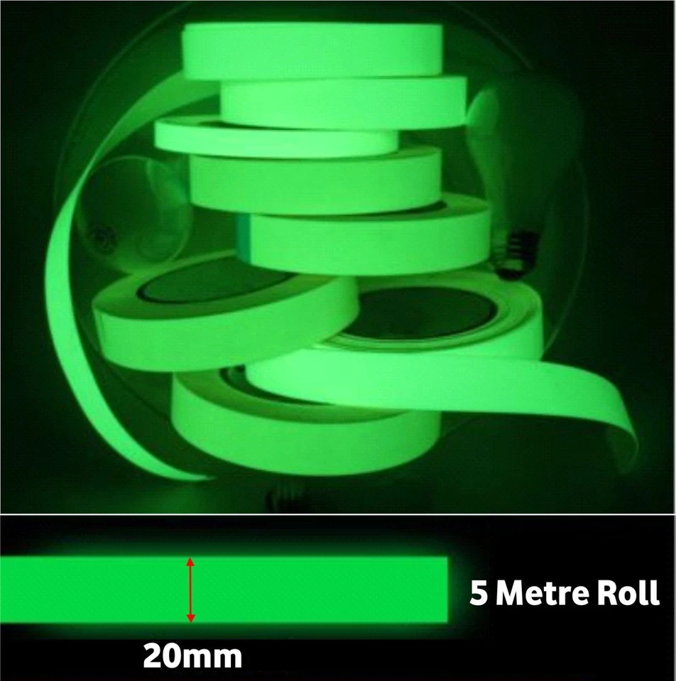 Glow In The Dark Tape Thin Sticky Neon Light Safety Switch Green Halloween 20mm - Image 3 of 4