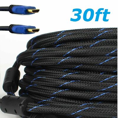Premium 30ft Feet HDMI CABLE 1.4 BLURAY 3D HDTV XBOX LCD HD TV 1080P Blue Us