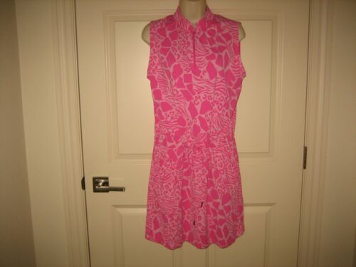 IBKUL~ Women's Pink Print Sleeveless Golf/Tennis Dress Drawstring Waist~ SZ M