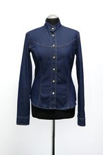 Dolce & Gabbana Womens Blouse Denim Blouse S Blue Stonewashed Long Sleeve Stretch Denim