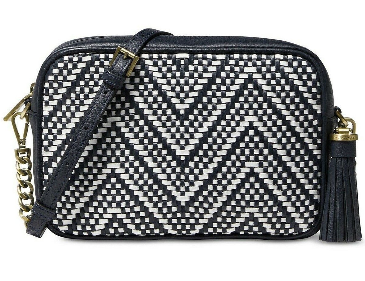 MICHAEL MICHAEL KORS Medium Woven Camera Bag Black & White NEW was 