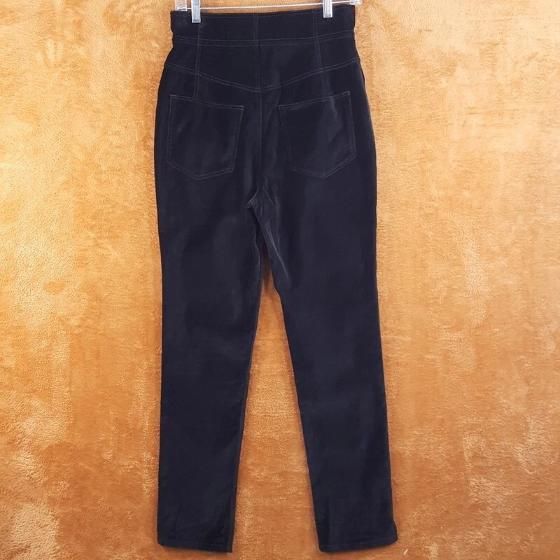 REBECCA TAYLOR Pants Womens Size 6 Black Skinny High Waisted Velvet Velveteen - Image 4 of 4