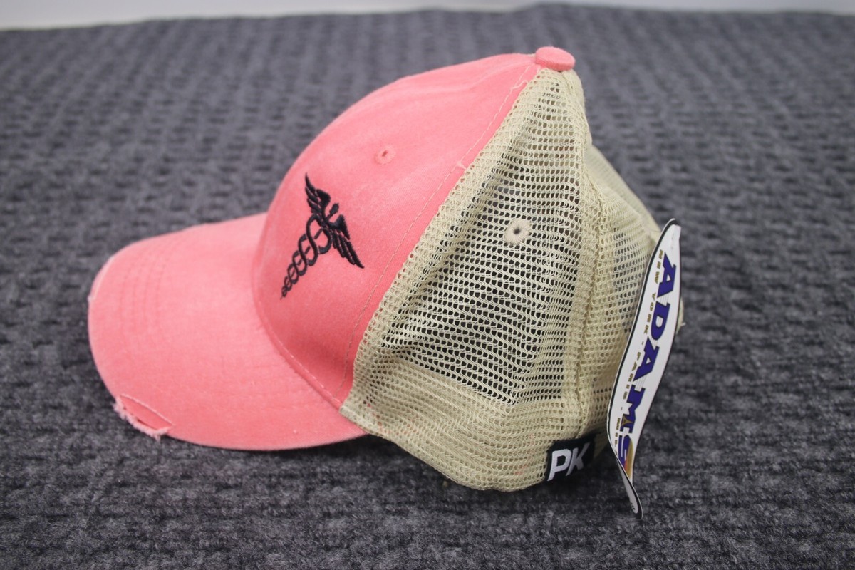 Adams Distressed Cap / Hat Medical Symbol Pink Tan Mesh Back  display picture 3
