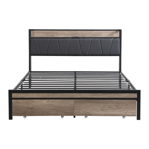 FULL Size Metal Platform Bed Frame with upholstery storage function Headboard - Picture 8 of 14