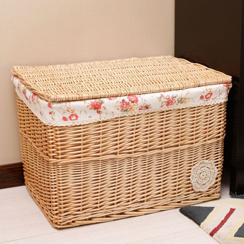 Office Storage Bins Large Woven Basket with Lid Wicker Natural - Picture 9 of 12