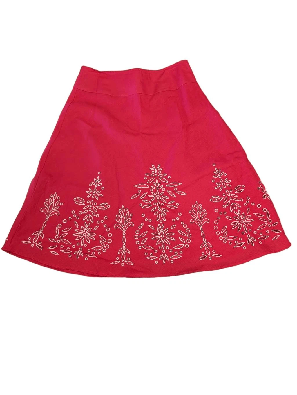 Silkland Flower Embroidered A-Line Linen Skirt Women's Size 6