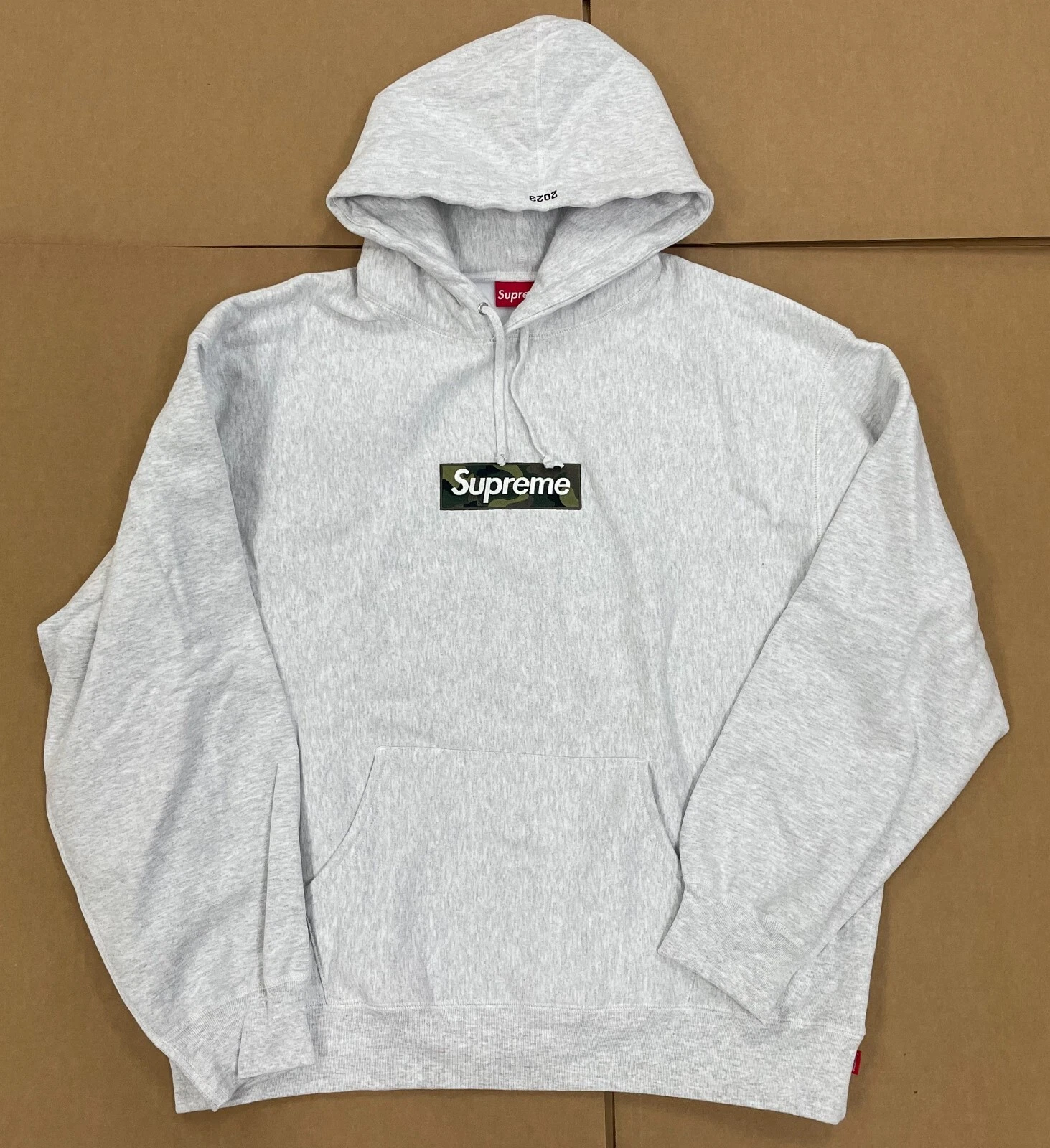 Sweat à capuche SS23 SUPREME CAMO BOX LOGO GRIS CENDRÉ TAILLE XXL