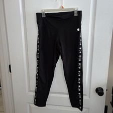 Champion Leggings Women Size Large Black White Athletic Yoga Pant Zip Pocket EUC