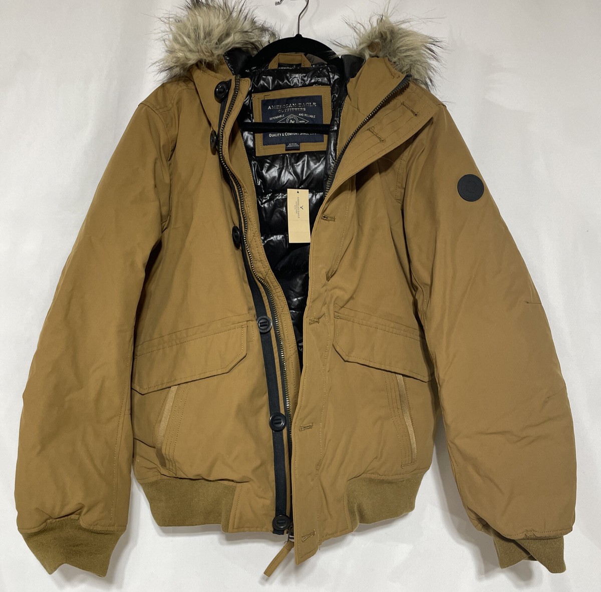 $159 American Eagle Outfitters Hooded Bomber Jacket Faux Fur Parka