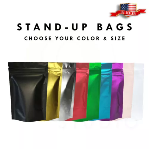 100pc Gold Black Pink Green Silver Matte Resealable Bags (~3x5in/4x6in/5x7in) - Picture 2 of 19