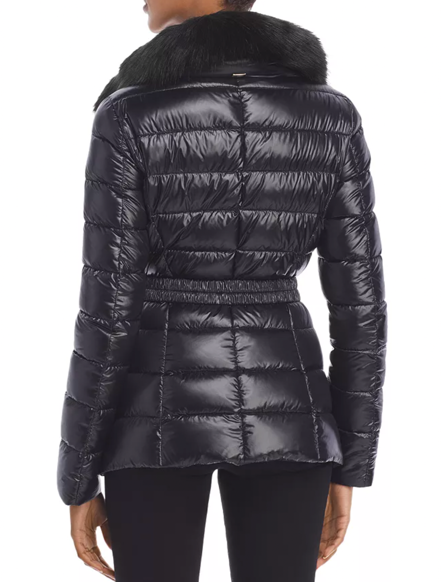 Herno V3603 Womens Black Claudia Faux Fur Collar Down Coat