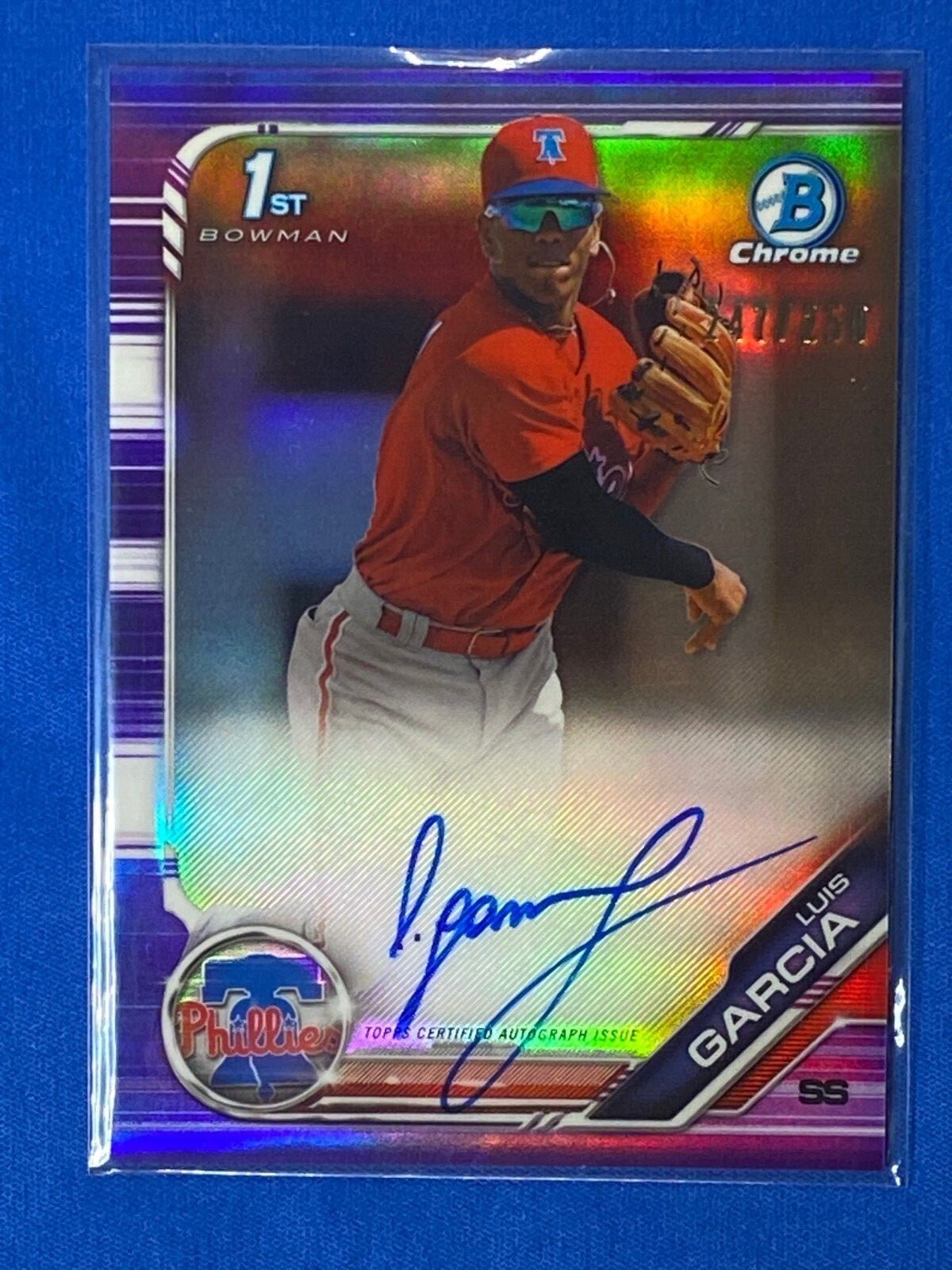 2019 BOWMAN CHROME 1ST PURPLE REFRACTOR LUIS GARCIA AUTO RC #/250 PHILLIES SP