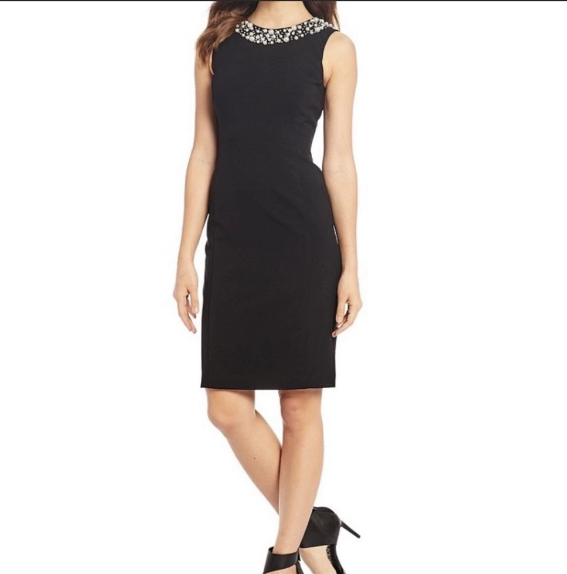 Calvin klein black clearance dress with pearl neckline