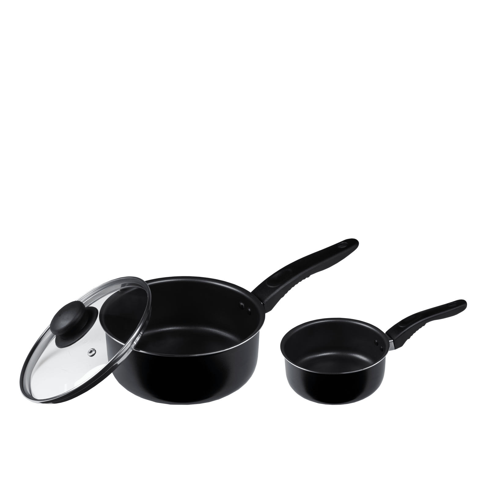3-Piece Nonstick Sauce Pan Set, Black, 1 & 2 Quart w/Single Lid, Easy Cook