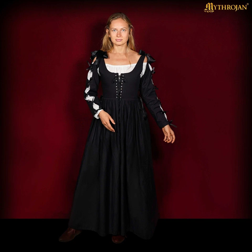 Renaissance Women Dress Medieval Costume Irish Long Victorian Lady Dress - Black - Image 3 of 4