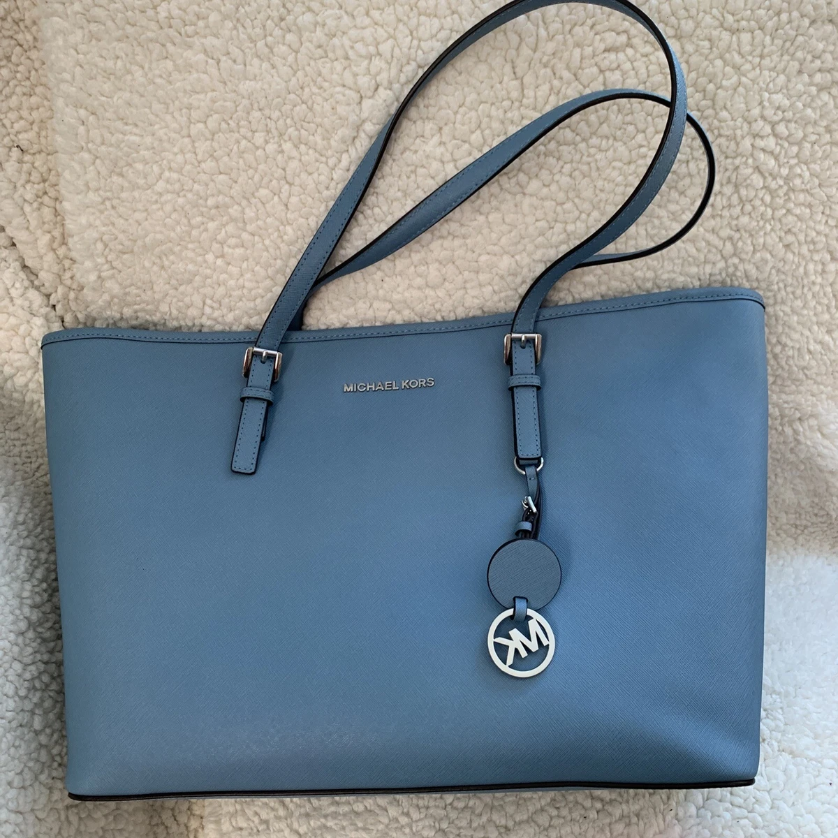 Michael Kors Pale Blue Saffiano Leather Multifunction Travel Tote Bag NWT