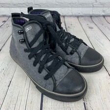 Pair of Youth Size 3 RALPH LAUREN High Top Gray Black Sneakers Tennis Shoes
