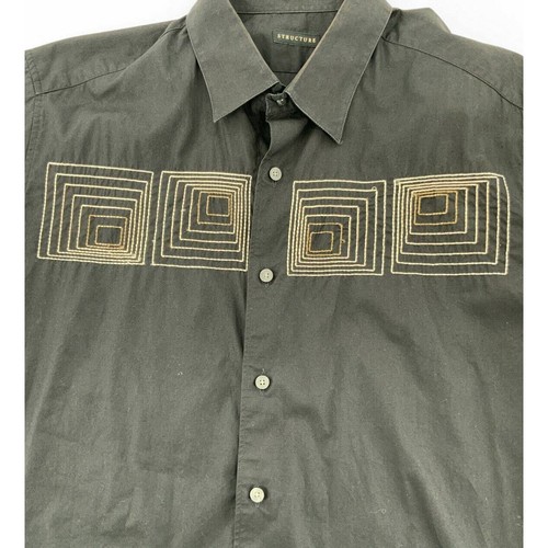 Structure Mens 100% Cotton Embroidered Front Button Up Black Shirt Size Large - Picture 3 of 6