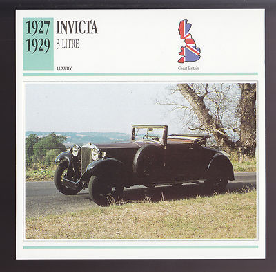 1927 1928 1929 Invicta Litre British Car Photo Spec Sheet Info ATLAS CARD 