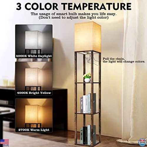 Modern Floor Lamp with Shelves, 3 Color Temperatures, Narrow Corner Design - Picture 2 of 6