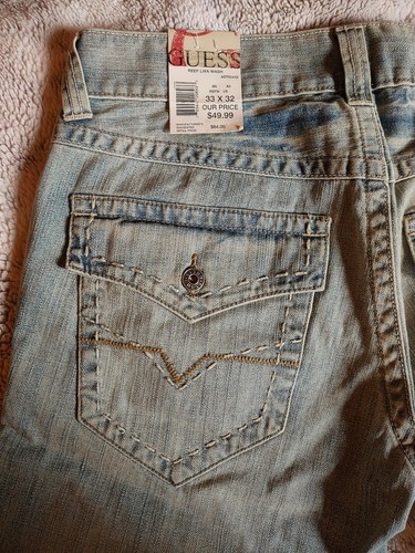 NWT Guess Jeans Rancho Reef LWA Wash Light Blue Thick Stitch Men's 33 x 32 - Picture 3 of 16