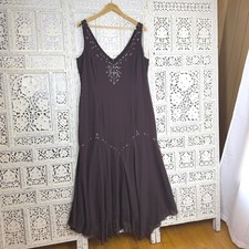 READ Davids Bridal Chocolate Brown Beaded Asymmetric Gown 1X Fairy Prom Regal