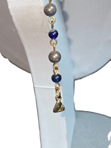Collar Lariat 14" Liz Claiborne LCi Firmado De Colección Cuentas Azules Tono Dorado Hoja Dije - Imagen 7 de 10