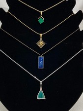 Vintage Necklace Set of 4 Antique Inlaid Jewelry Green Blue Black Pre-owned