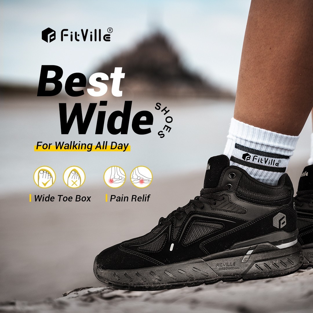 FitVille Mens Extra Wide Walking Shoes High-top Ankle & Heel