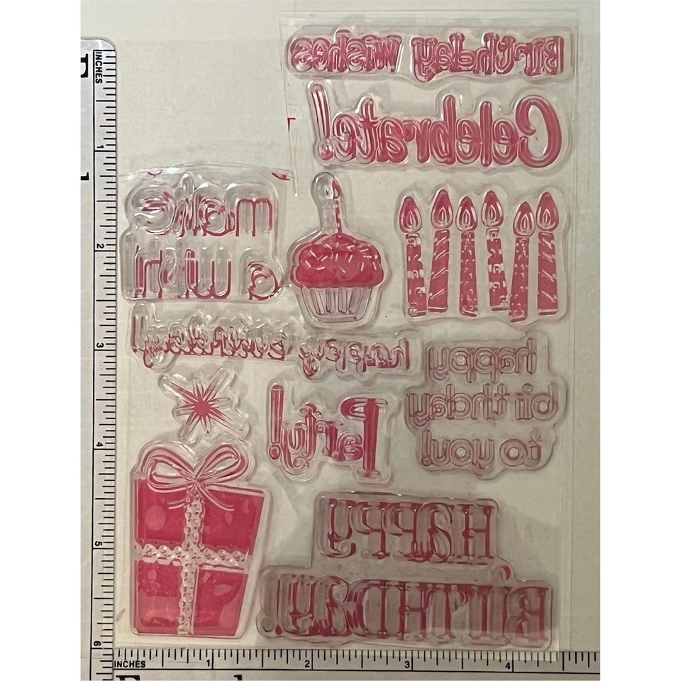 Conjunto de estampillas transparentes Martha Stewart tema celebración cumpleaños artesanía álbum de recortes Foto 2 de 2
