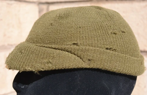 WW2 US ARMY ORIGINAL MILITARY COLD WEATHER KNIT OD WOOL JEEP CAP UNDER M1 HELMET