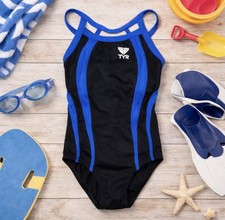 TYR Durafast YOUTH Alliance Splice DiamondBack 1pc Swimsuit Blue Size 22 6/6X 