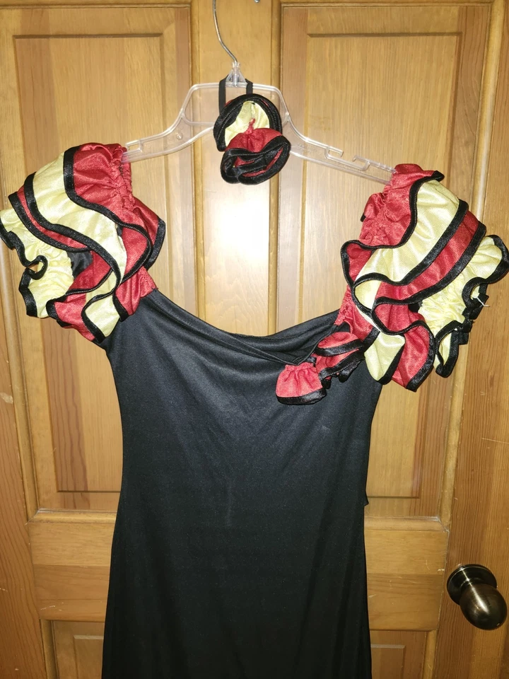 Испанская танцовщица фламенко костюм девочек размер большой, черный/красный/желтый/с оборками б/у в отличном состоянии - Изображение 3 из 4