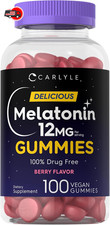 Melatonin Gummies 12Mg  100 Count  Natural Berry Flavor  Vegan Supplement