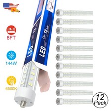 12 Pack 8 Ft LED Lights Bulbs Single Pin FA8 T8 T12 8Foot LED Tube Light 144W CW