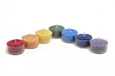 Gift Set of 7 Rainbow Chakra Scented Healing Aroma Tea Light Candles in Giftb...