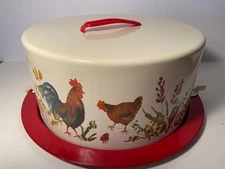 Paula Deen Pantryware Metal Cake and Pie Carrier Garden Rooster Chicken Design