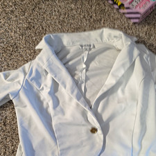 Simply Polished Women's White Cotton Woven Collared Blazer M 3/4 Sleeve