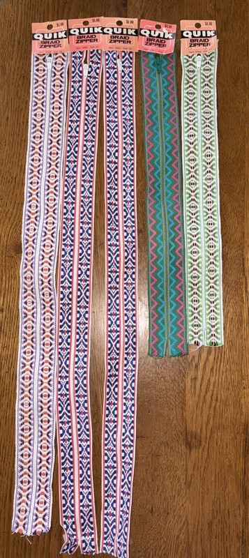 5~*Quik Braid* 7O’s Haberdashery Zippers “New *OLD* Stock”  #VIBRANT COLORS!