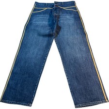Vintage Y2K Marithé François Girbaud Jeans 42 Yellow Trim Stripe Wide Leg Denim
