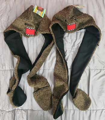 LOT OF 2 DOMO KUN ADULT ANGRY FACE SNOOD HAT W/ ATTACHED SCARF MITTENS  RARE NWT