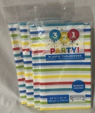 Four 4 Plastic Table Covers Multicolor Stripes 54" x 84