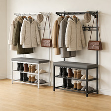 Hallway Shoe Bench with Coat Rack Storage Organiser Padded Seat Hooks Unit