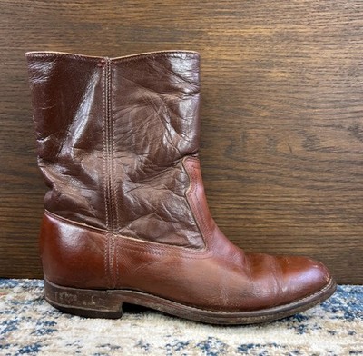 Vtg 50s FRYE Authentic Jet Boots Half Wellington Brown Leather USA Made Size 4C